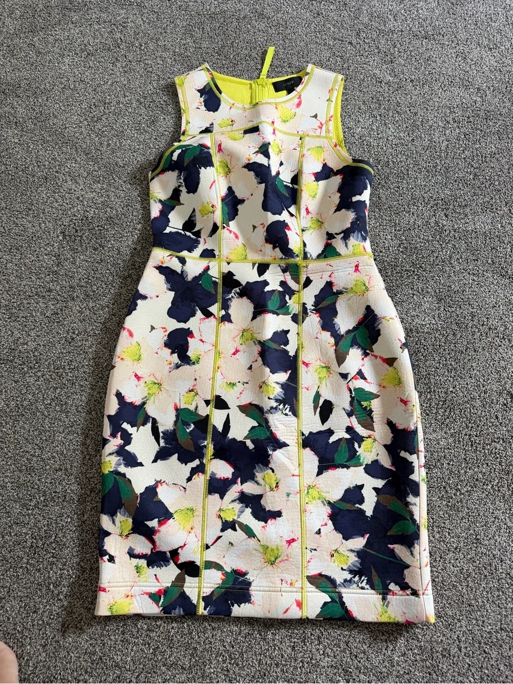 J. Crew Sleeveless Floral Scuba Dress in White, Navy, Yellow, Green